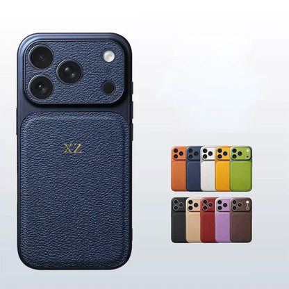 Personalized Initial Leather iPhone Case - Luxury Gold & Silver Monogram Cover with Lens Protection for iPhone 13–17 Series