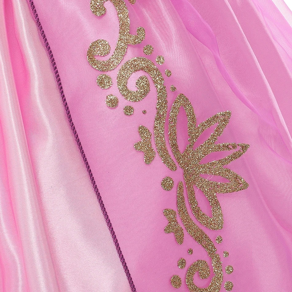 Disney Rapunzel Princess Dress - Purple Puff Sleeve Tangled Cosplay Costume for Girls, Halloween & Birthday Ball Gown