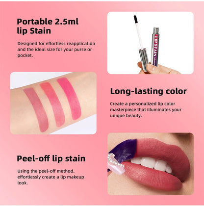 Peel-Off Lip Stain – Long-Lasting, Waterproof Pink Lip Tint | Transfer-Proof Natural Lip Color for Women’s Cosmetics