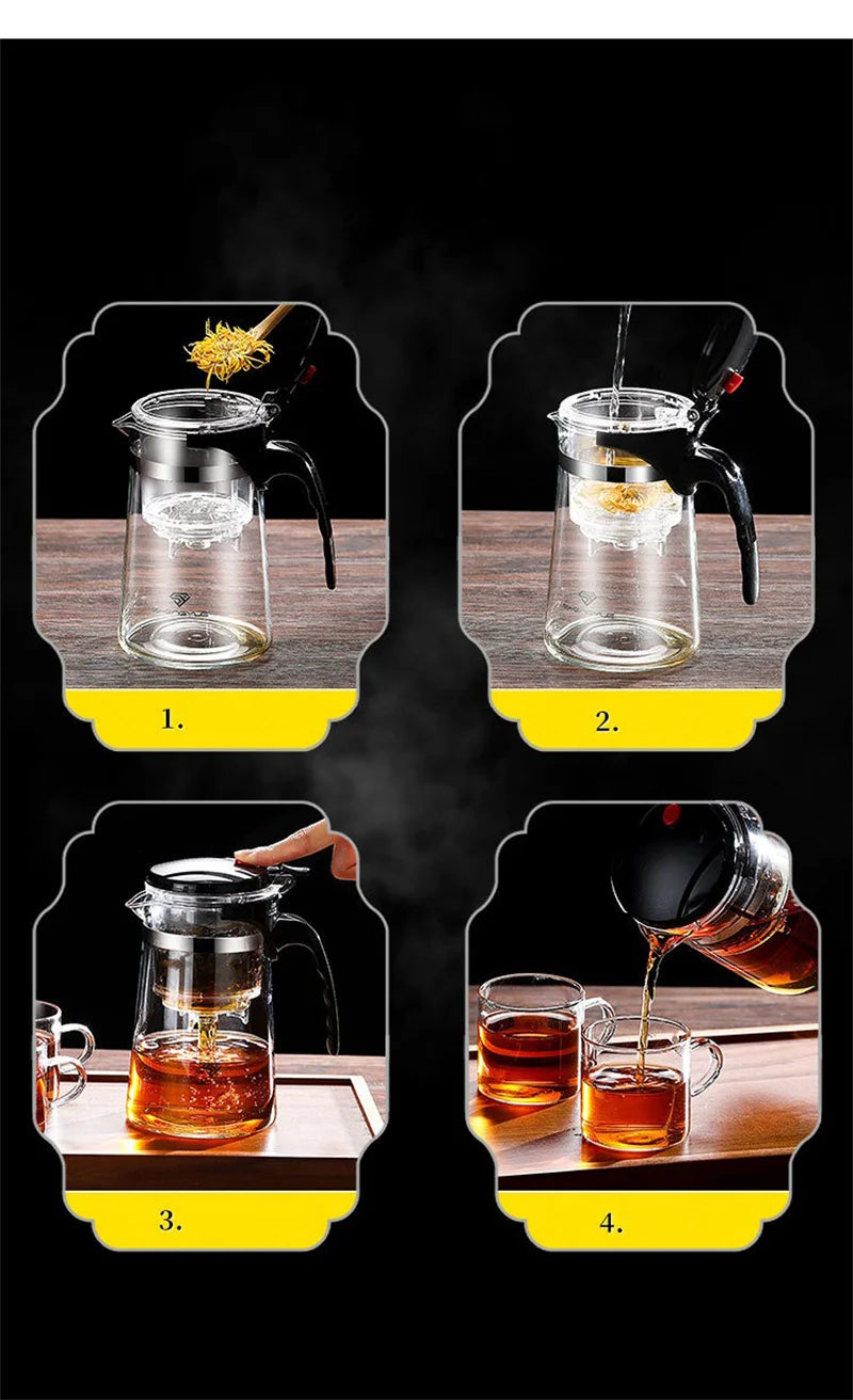 Heat-Resistant Glass Teapot with One-Click Filter – Tea & Coffee Pot, Tea Water Separation, Home Teaware Set
