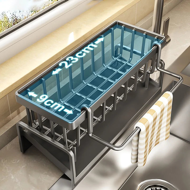 Kitchen Sink Drain Rack Organizer – ABS Plastic Self-Draining Shelf for Soap, Sponge, Dishcloth and Towel Storage