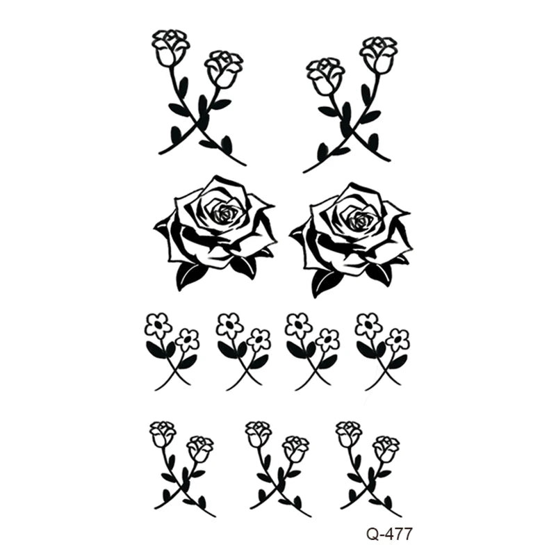 Waterproof Temporary Tattoo Stickers - Mini Black Rose, Butterfly, Arrow, Flower, Wings, Maori, and Snake Designs for Wrist and Neck