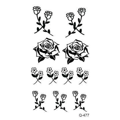 Waterproof Temporary Tattoo Stickers - Mini Black Rose, Butterfly, Arrow, Flower, Wings, Maori, and Snake Designs for Wrist and Neck