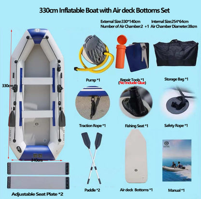 PVC 3-Layer Inflatable Boat – Wear-Resistant Fishing Kayak for 2-6 Persons, Rowing Canoe & Sports Boat