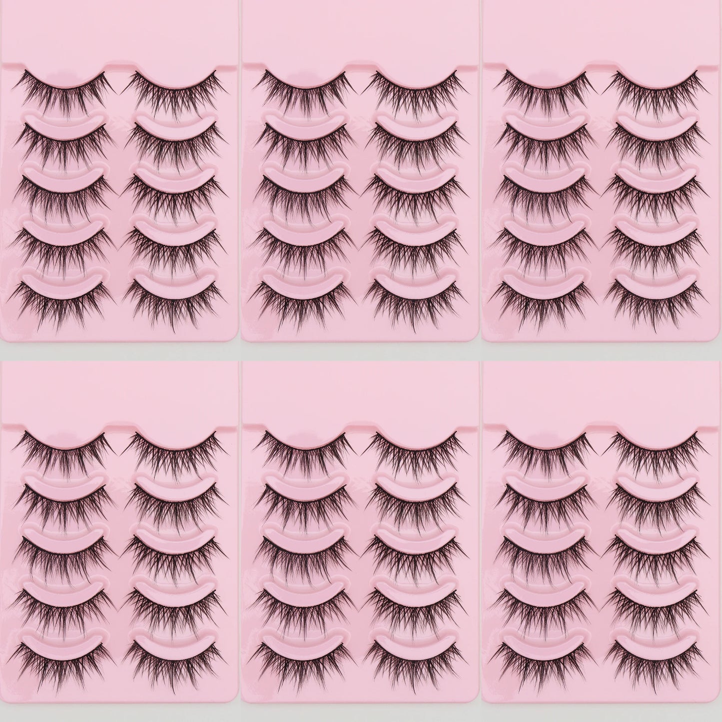 5 Pairs Cat Eye Faux Mink Eyelashes – Winged Long Natural Manga Style False Lashes Makeup Set