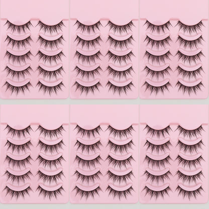 5 Pairs Cat Eye Faux Mink Eyelashes – Winged Long Natural Manga Style False Lashes Makeup Set