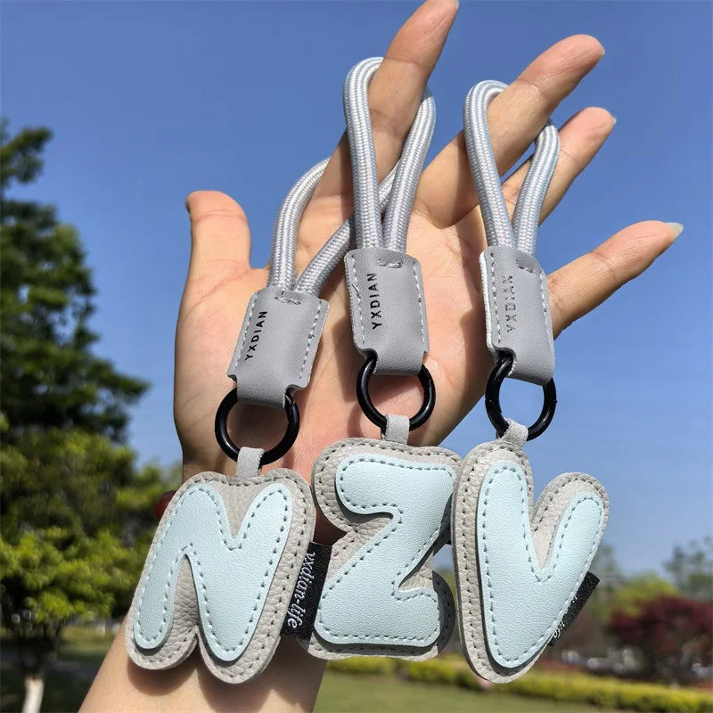 A-Z Leather Initial Keychain - Braided Wristband Pendant for Men & Women, Car, Bag & Phone Case Charm