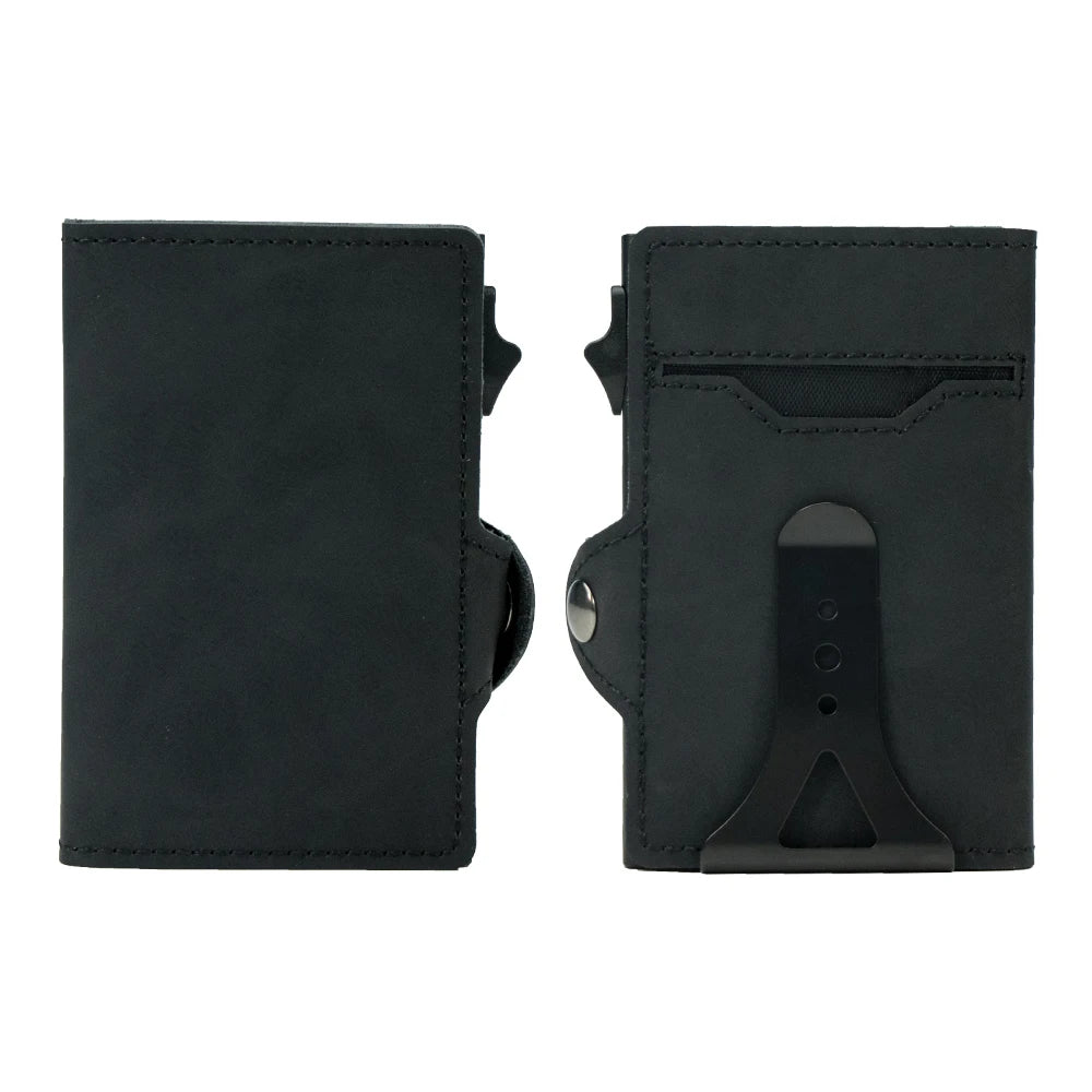 CASEKEY PU Leather Men’s Pop-Up Card Holder Wallet – Slim Minimalist Anti-RFID Smart Wallet with Money Clip & ID Window