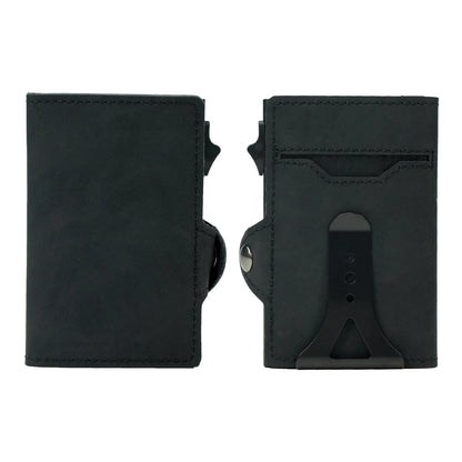 CASEKEY PU Leather Men’s Pop-Up Card Holder Wallet – Slim Minimalist Anti-RFID Smart Wallet with Money Clip & ID Window