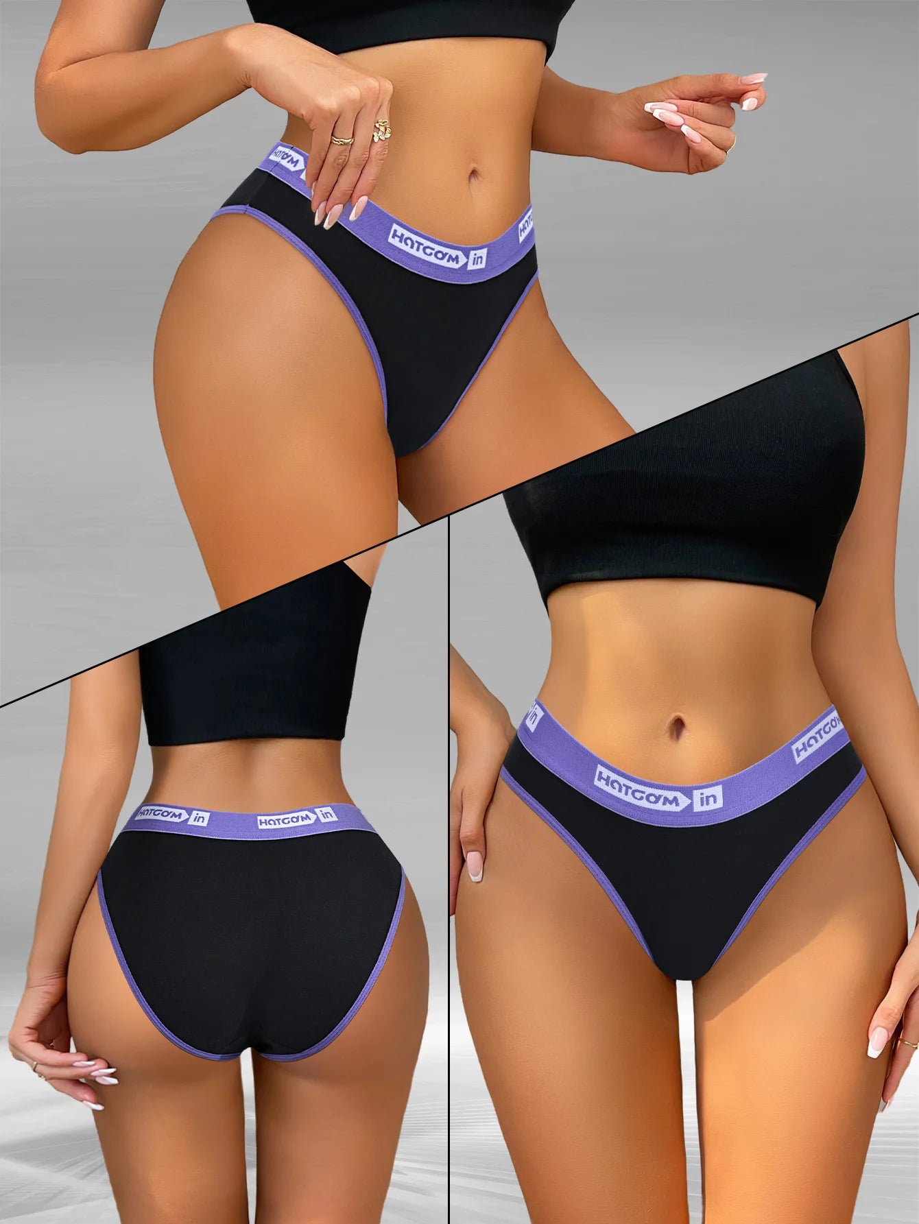 6 Pcs Women’s Cotton Panties Set - Soft Breathable Stretch Briefs Sexy Black Underwear Female Lingerie