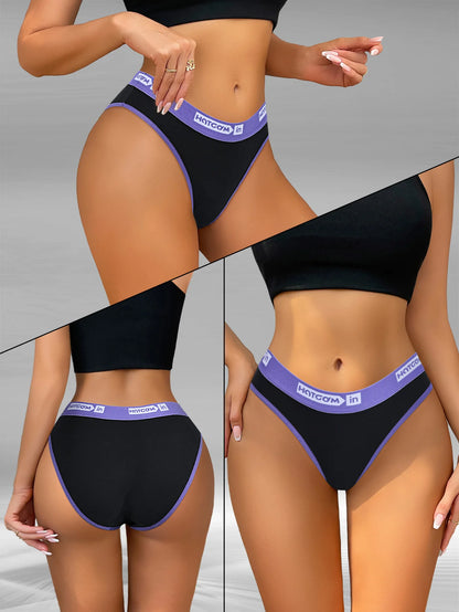 6 Pcs Women’s Cotton Panties Set - Soft Breathable Stretch Briefs Sexy Black Underwear Female Lingerie