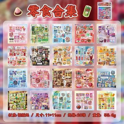20 Sheets PET Cartoon Sticker Book - Retro Decorative Stickers for Scrapbooking Diary DIY Stationery Supplies