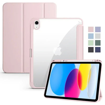 Clear Acrylic iPad Case with Pen Holder - Trifold Hard Back Cover for iPad 10th Gen, Air 11 & Compatible Models