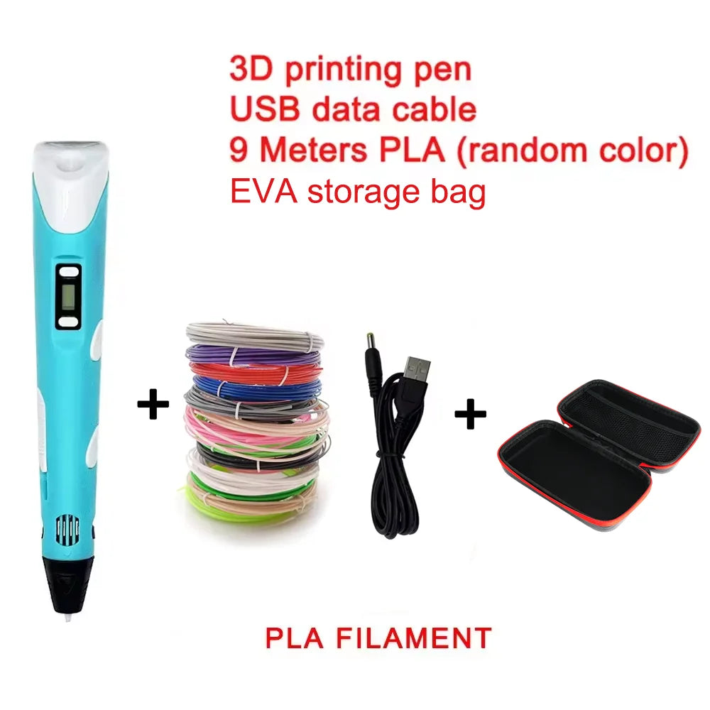 Electronic 3D Printing Pen with 9M PLA — High-Temperature 3D Graffiti Tool & Intelligent Toy Gift for Christmas & Birthday
