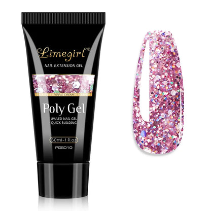 LIMEGIRL 30ml Nail Extension Gel – Glitter Soak-Off Acrylic UV Poly Gel for Quick Nail Build & Manicure