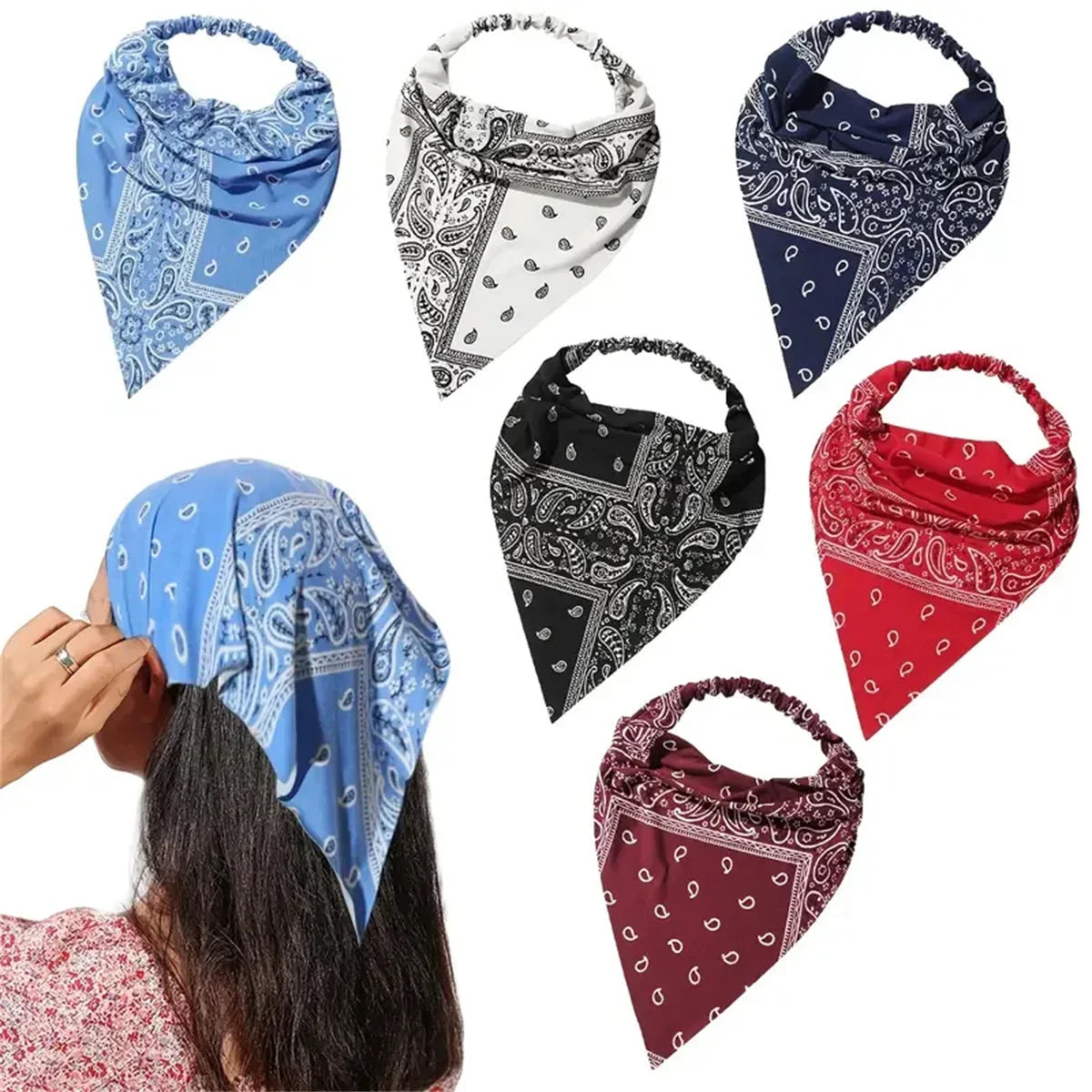 Retro Triangle Scarf Headband for Women - Breathable Elastic Fabric Hair Band