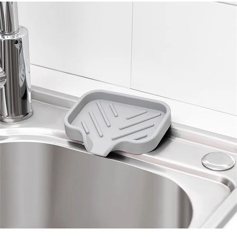 Sink Silicone Tray with Drain – Soap & Sponge Holder, Countertop Scrubber Brush Storage Rack, Kitchen Organizer