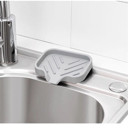 Sink Silicone Tray with Drain – Soap & Sponge Holder, Countertop Scrubber Brush Storage Rack, Kitchen Organizer