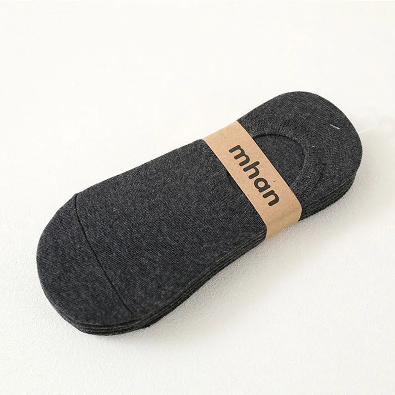 5 Pairs Women's Silicone Invisible Boat Socks - Summer Solid Color Ankle Socks, Soft Cotton Slipper, Size 35-40 EUR