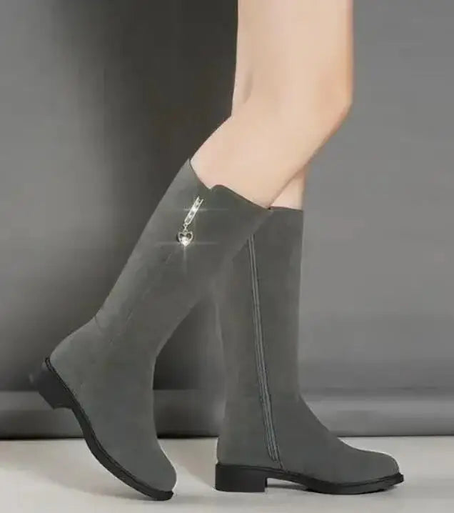 2025 Women’s Plush Snow Boots – Casual Flat Cotton Thigh-High Winter Shoes with Side Zipper