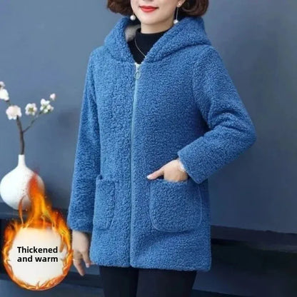 Women’s Thickened Hooded Cotton Jacket – Fleece-Lined Winter Coat, Warm Mommy-Style Outerwear by AE Stock