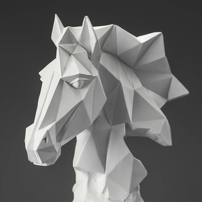 Cube Horse Head Sculpture - Polygonal Resin Horse Figure for Modern Home Decor