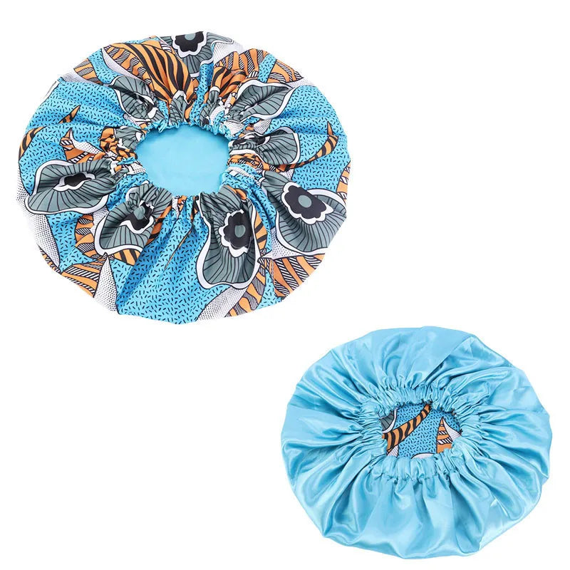 Women’s Double-Layer Satin Bonnet - African Ankara Floral Print Adjustable Reusable Sleep Cap for Hair Care