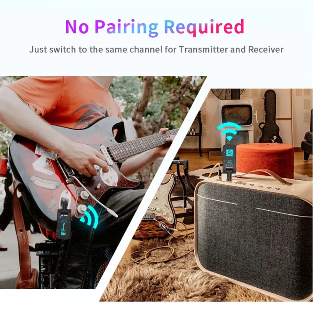 2.4G Wireless Guitar System – Transmitter & Receiver Set for Electric Guitar & Bass, 48K/16bit Real-Time Transmission