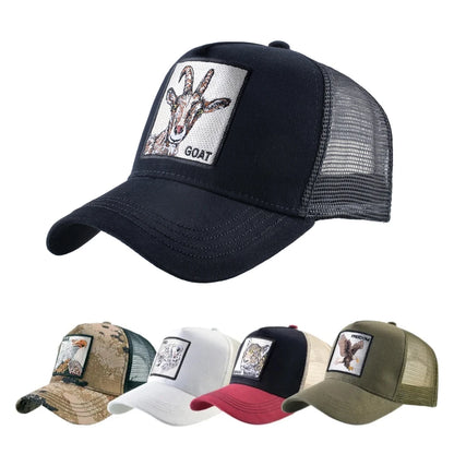 Goat Patch Trucker Cap - Embroidered Adjustable Snapback Baseball Hat for Men & Women