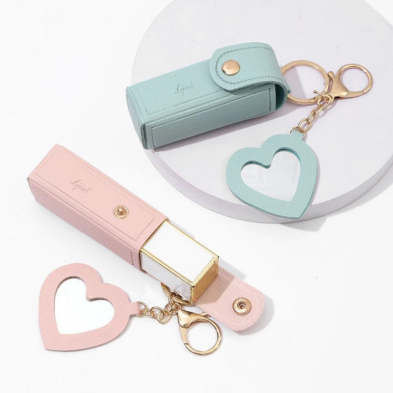 Portable Leather Lipstick Bag – Makeup Pouch with Mirror, Lip Balm Holder & Keychain Cover