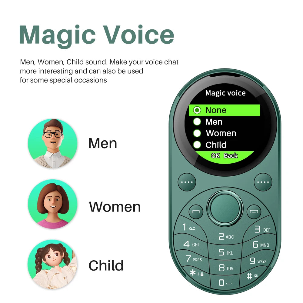 SERVO i15 Mini Oval Phone — Dual SIM GSM Mobile with 1.39" Screen, Speed Dial, Magic Voice, Blacklist, Vibration, FM Radio & Type-C