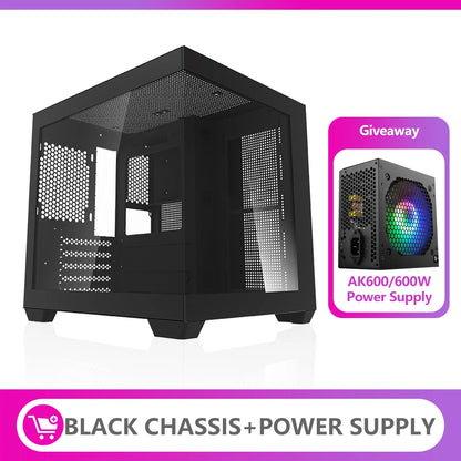 Aigo 275P Gaming PC Case — Sea View M-ATX/ITX Desktop with Double-Sided Tempered Glass