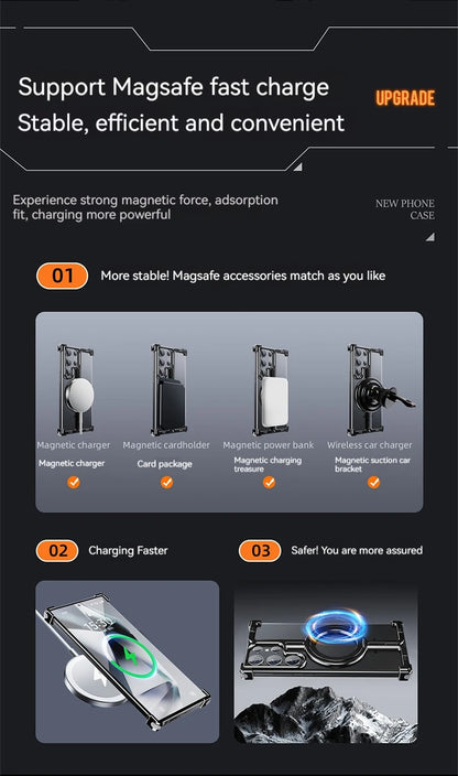 Magnetic Metal Phone Case for Samsung Galaxy S24/S23 Ultra – Aluminum Alloy Frameless Bumper with Finger Ring