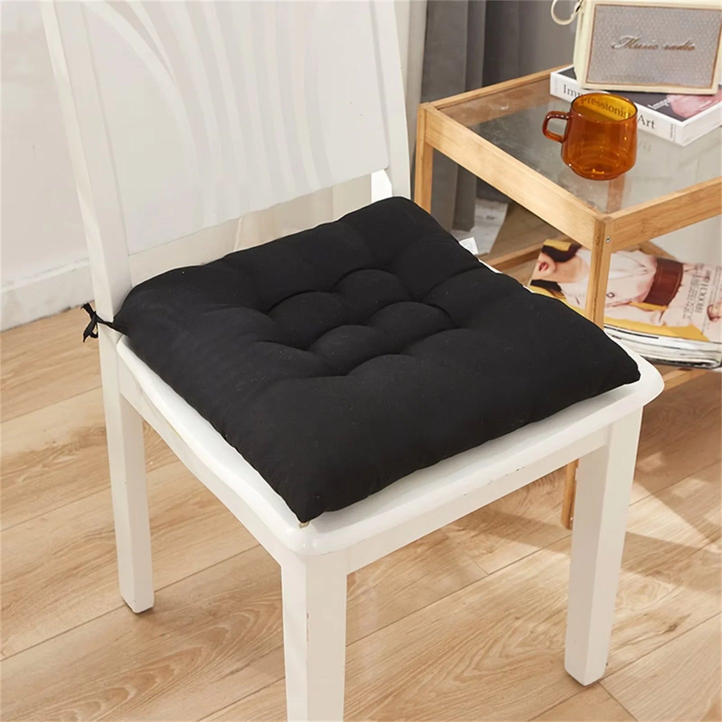 Solid Square Chair Cushion – Seat Pad with Anti-Skid Strap, Indoor & Outdoor Sofa Pillow for Home, Office & Car