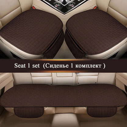 Universal Car Flax Seat Cushion Protector - Front and Rear Seat Cover Pad with Backrest Mat for Automotive Interiors
