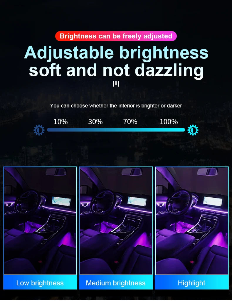 6/10/14/18-in-1 LED Car Ambient Lights – RGB 213 64-Color Acrylic Strips, Rainbow Symphony Streamer Interior Atmosphere Lamp Kit