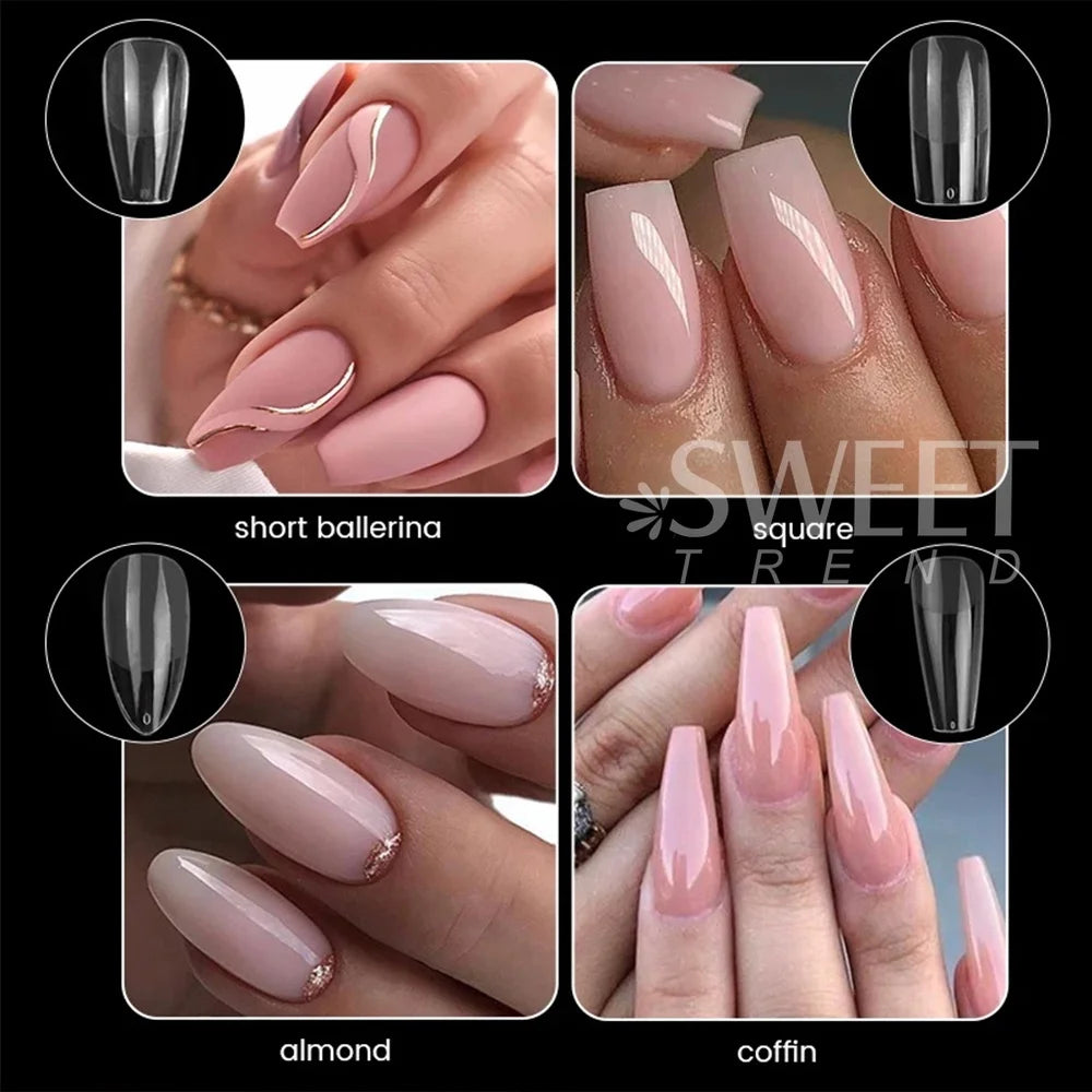 550pcs Soft Gel Nail Tips - Medium Short Almond & Coffin Full Cover Press On Nail Extension Kit