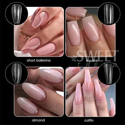 550pcs Soft Gel Nail Tips - Medium Short Almond & Coffin Full Cover Press On Nail Extension Kit