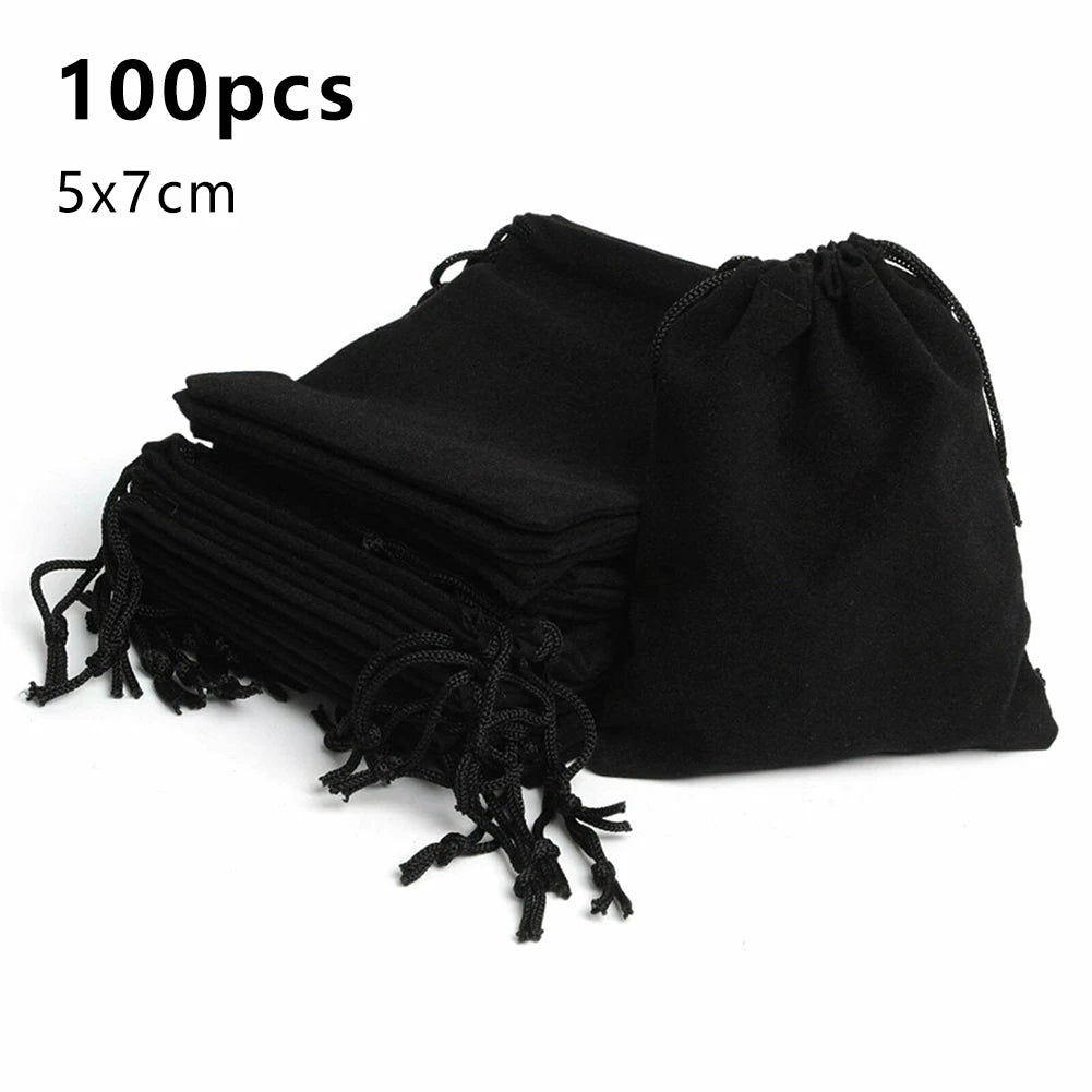 100pcs Velvet Drawstring Bags – Jewelry Gift Pouches for Wedding, Party, Sweets & Display (5x7/7x9/10x14cm)