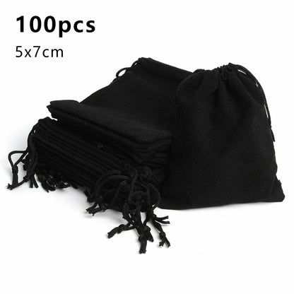 100pcs Velvet Drawstring Bags – Jewelry Gift Pouches for Wedding, Party, Sweets & Display (5x7/7x9/10x14cm)