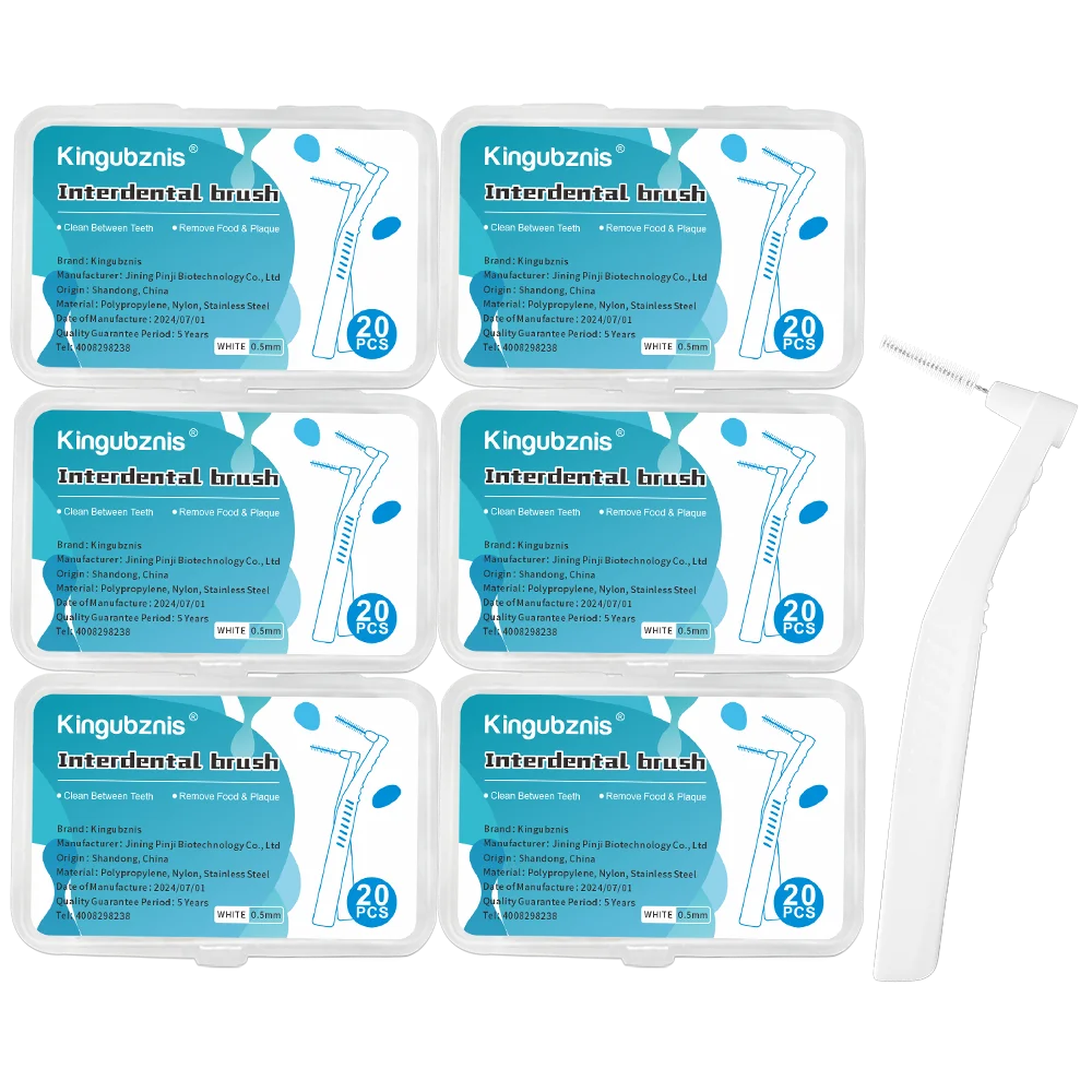 Kingubznis Interdental Brush Set - Stainless Steel Orthodontic Dental Floss Brushes with Angled Short Handle