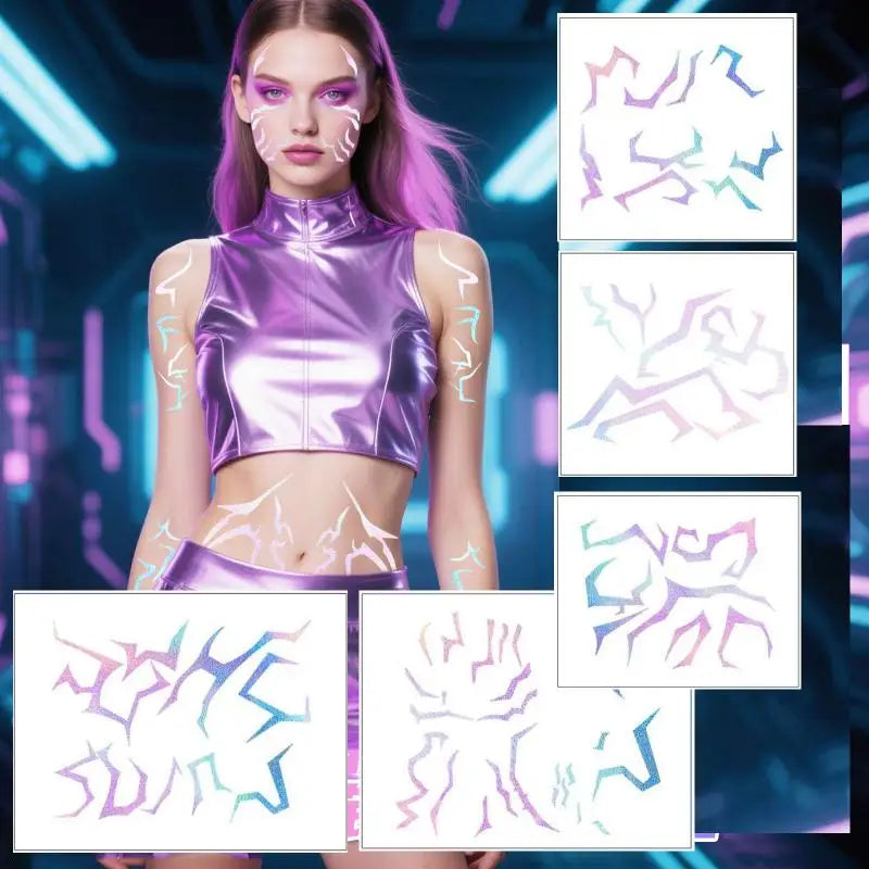 5pcs Laser Kpop Demon Hunters Rumi Kang Temporary Tattoo Set – Face & Body Tattoo Stickers for Halloween Party Gifts