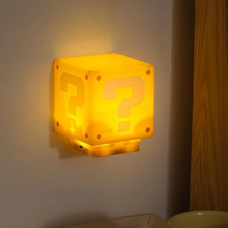 Super Mario Bros Lamp - 8cm Question Mark Brick Music Night Light with Sound, USB Charging Desk Light for Kids, Gifts, and Toys