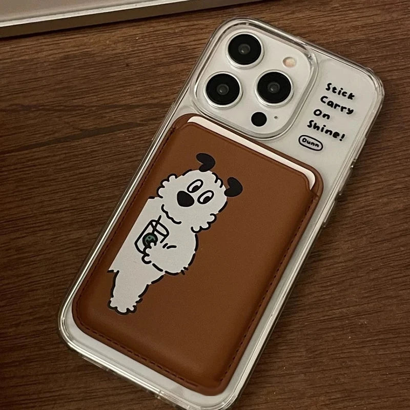 Cute Dog Cartoon Magnetic Phone Card Holder – Back Case Wallet for iPhone 15/14 with MagSafe Slot for ID & Bank Cards
