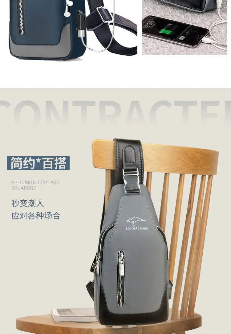 Men's Waterproof Oxford Chest Bag – Korean Style Casual Sport Crossbody Shoulder Messenger Bag