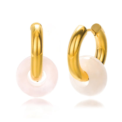 Leopard Bead Opal Stainless Steel Hoop Earrings — Gold Color, Anti-Fading Wedding & Prom Jewelry for Women, Gift Accessory