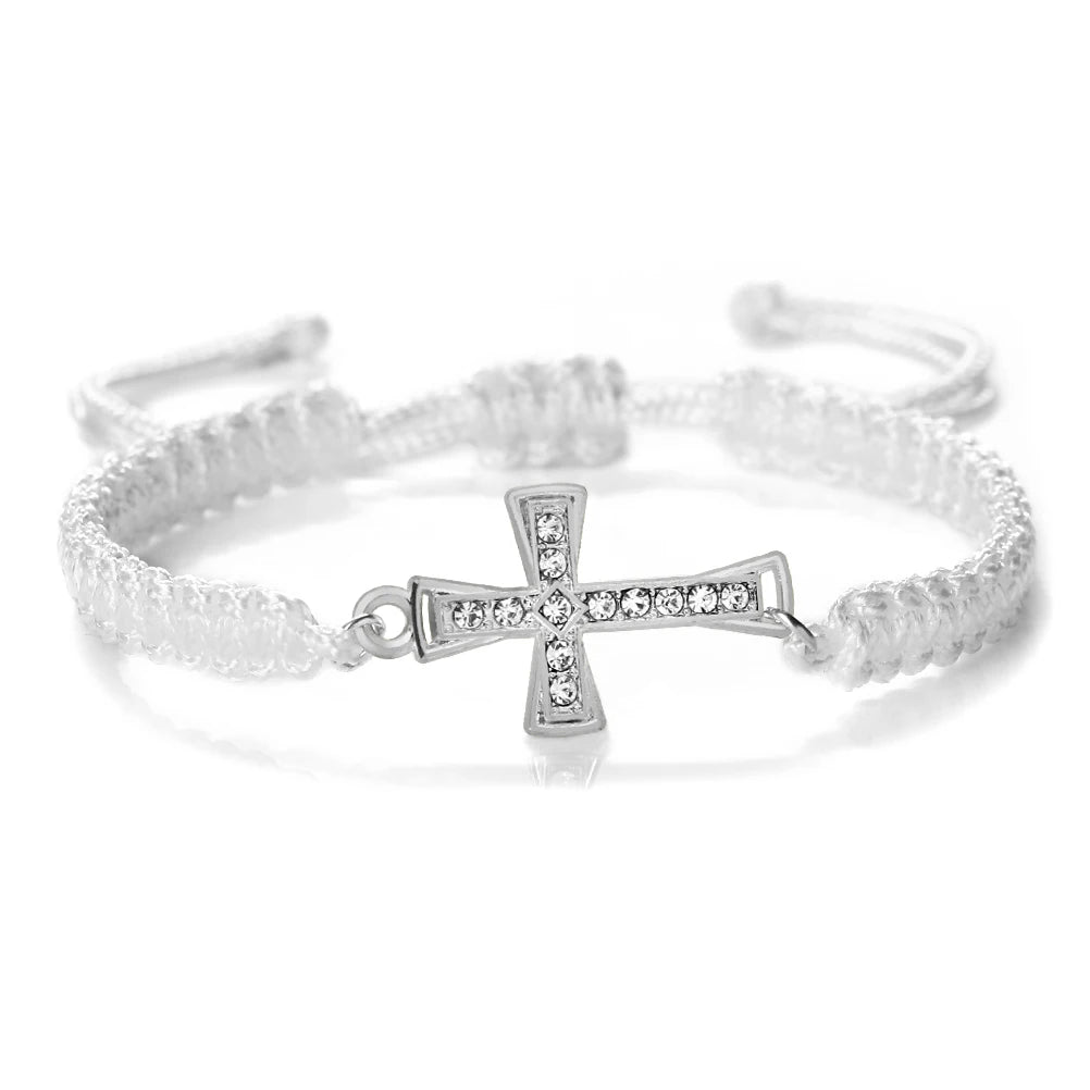 Red Crystal Cross Bracelet - Jesus Prayer Meditation Braided Healing Jewelry Gift for Couples