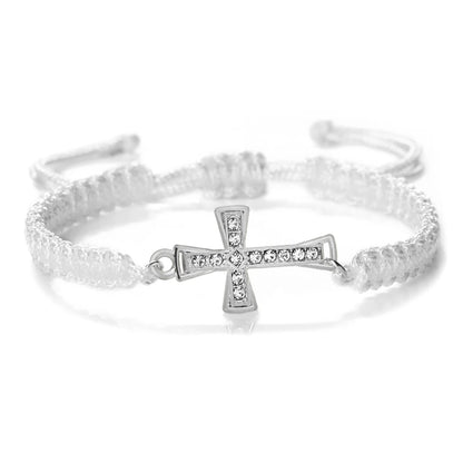Red Crystal Cross Bracelet - Jesus Prayer Meditation Braided Healing Jewelry Gift for Couples