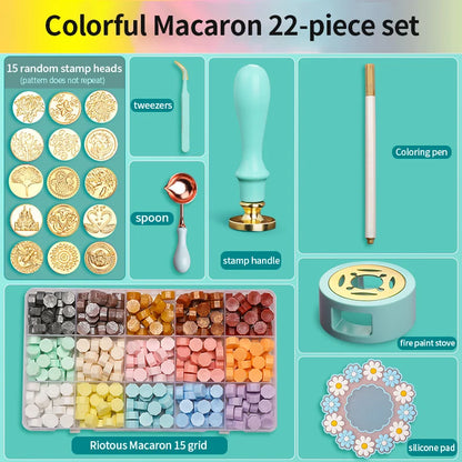 Wax Seal Stamp Kit with Storage Box & Furnace - Craft Supplies for Christmas & Wedding Invitation Decoration