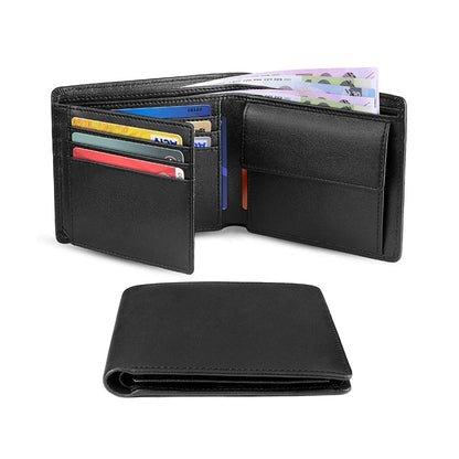 Men’s Slim RFID Blocking Genuine Leather Wallet — Coin Pocket, 2 Banknote Compartments & 10 Credit Card Slots